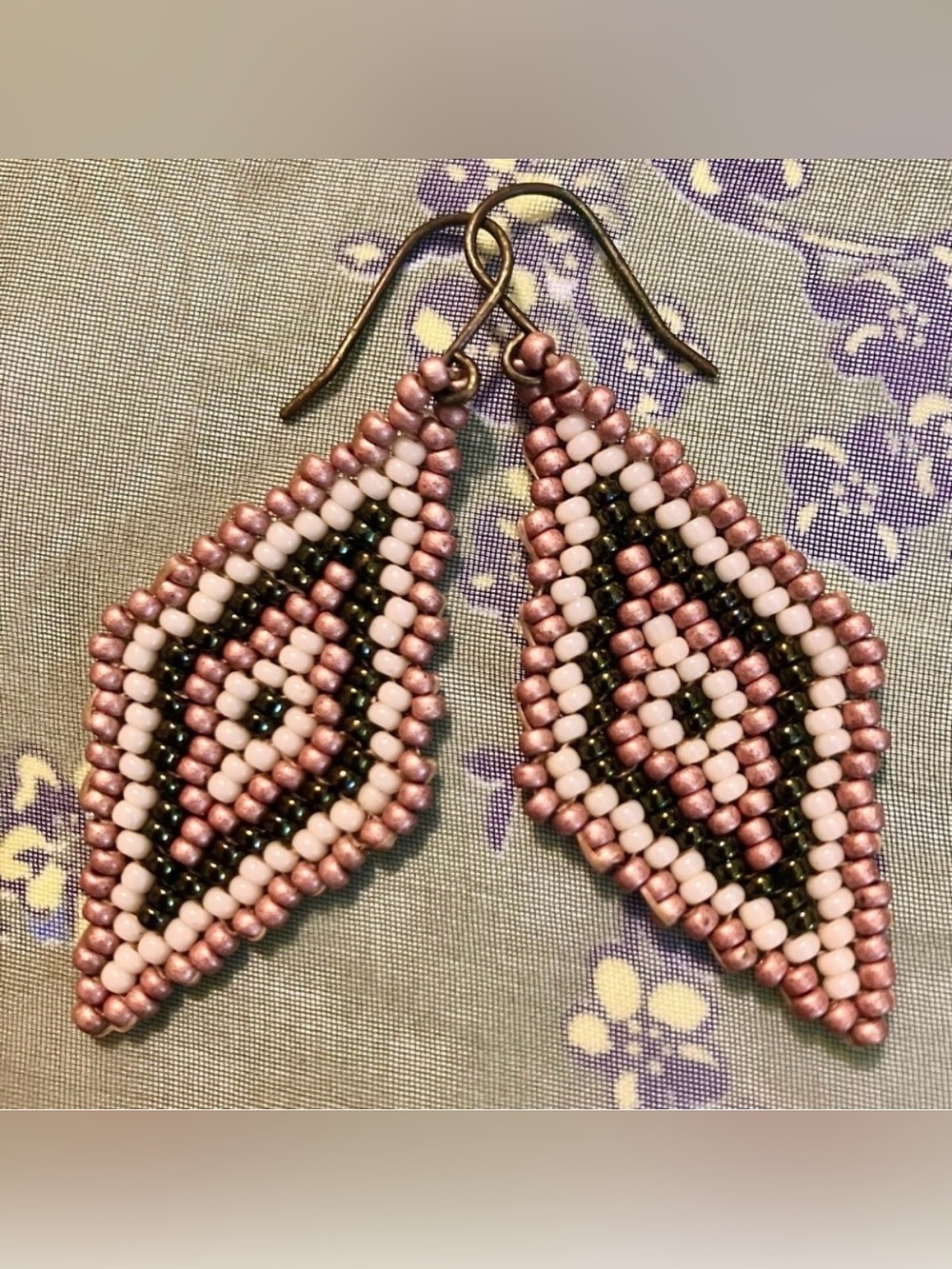 Handmade Miyuki Bead Matte Gold Olive Green Diamond Drop Boho Statement Earrings